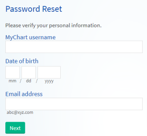MyChart-Password-Reset-page