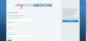 myPennMedicine-Password-Reset-Page
